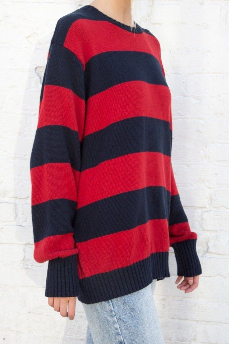 Chandail Brandy Melville Brianna Coton Thick Stripe Bleu Marine Rouge | XUU-02996826